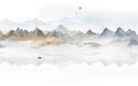 意境水墨山水画背景墙