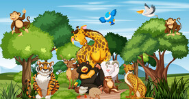 卡通动物世界背景墙