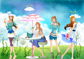 卡通美女服装背景墙