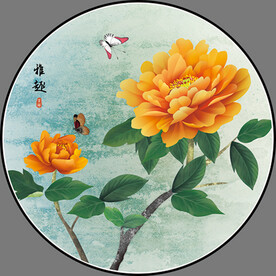 新中式牡丹花鸟画