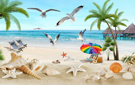 唯美沙滩椰子树电视背景墙