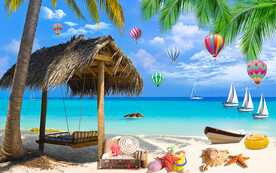 浪漫海岛沙滩吊床电视背景墙