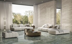 现代意式 岩板客厅上墙效果图