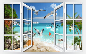 唯美海岛沙滩椰子树电视背景墙