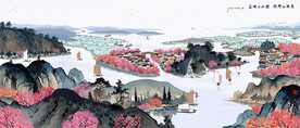 国画水墨山水画江南春色图