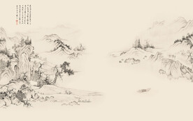 仿古画山 水背景墙壁画