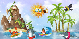 卡通儿童房沙滩背景墙