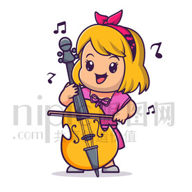 卡通演奏小提琴的女孩