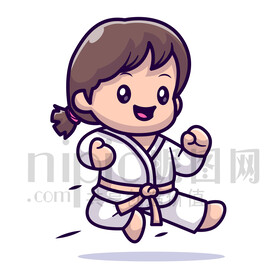 可爱卡通跆拳道小女孩