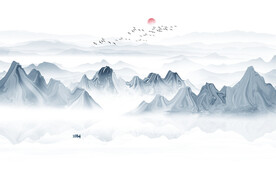 新中式水墨山水背景墙