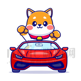 可爱卡通坐小汽车的小狗