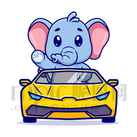 可爱卡通坐小汽车的大象