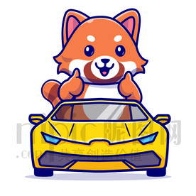 可爱卡通坐小汽车的小浣熊