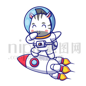 可爱卡通穿着宇航服的太空斑马