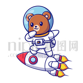 可爱卡通穿着宇航服的太空棕熊