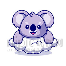 可爱卡通趴在云朵上的考拉熊