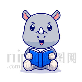 可爱卡通拿着书学习的犀牛