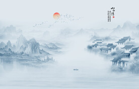 水墨江南水乡背景墙