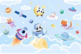 卡通云朵太空动物星球儿童背景墙