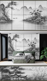 意境水墨山水新中式禅意电视墙