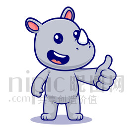 可爱卡通点赞的犀牛