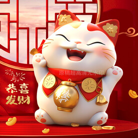 开心的招财猫宝宝202龙年