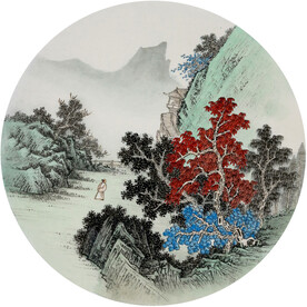 新中式山水画水墨画圆形画