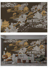 高清意境山水背景墙壁画图片 