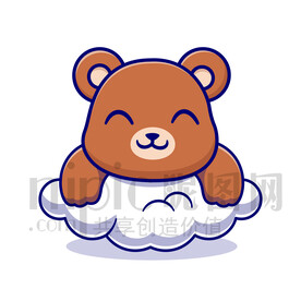 可爱卡通趴在云朵上的小狗熊棕熊