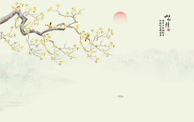 新中式手绘花鸟画背景墙