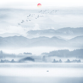 新中式水墨山水背景墙