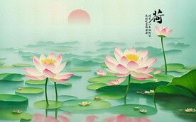 水墨荷花背景墙