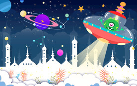 飞船卡通外星背景墙