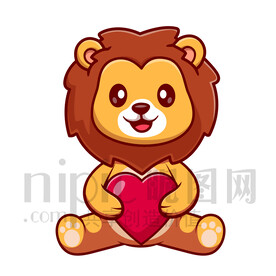 可爱卡通抱着爱心的小狮子