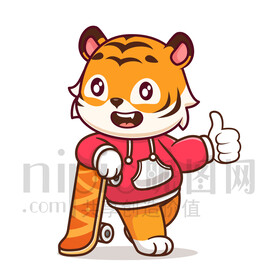 可爱卡通玩滑板的老虎