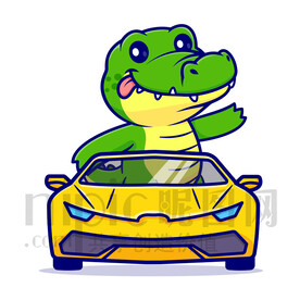 可爱卡通坐汽车的鳄鱼