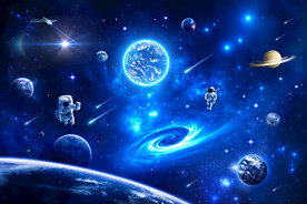 蓝色宇宙星空太空宇航员星球背景