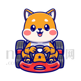 可爱卡通开卡丁车的小狗