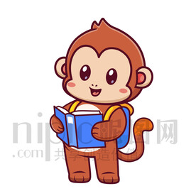 可爱卡通爱学习的猴子