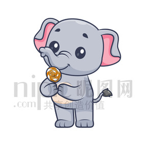 可爱卡通拿着棒棒糖的大象