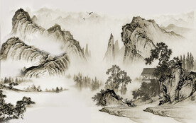 新中式彩墨水墨山水画背景墙壁画