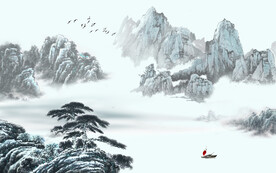 新中式彩墨山水画