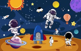 卡通宇航员太空儿童房背景墙图片