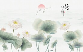 水墨荷花背景墙
