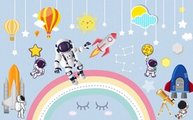 太空星星卡通儿童背景墙图片
