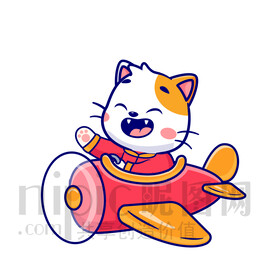 可爱卡通坐飞机的小猫