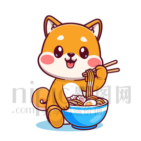 可爱卡通吃面条的小狗