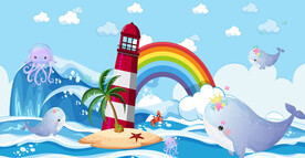 卡通海洋鲸鱼背景墙