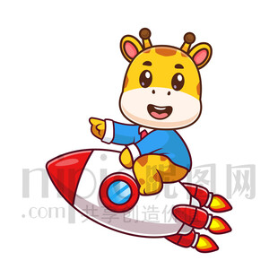 可爱卡通坐火箭的长颈鹿
