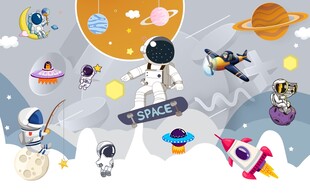 卡通太空人背景墙图片